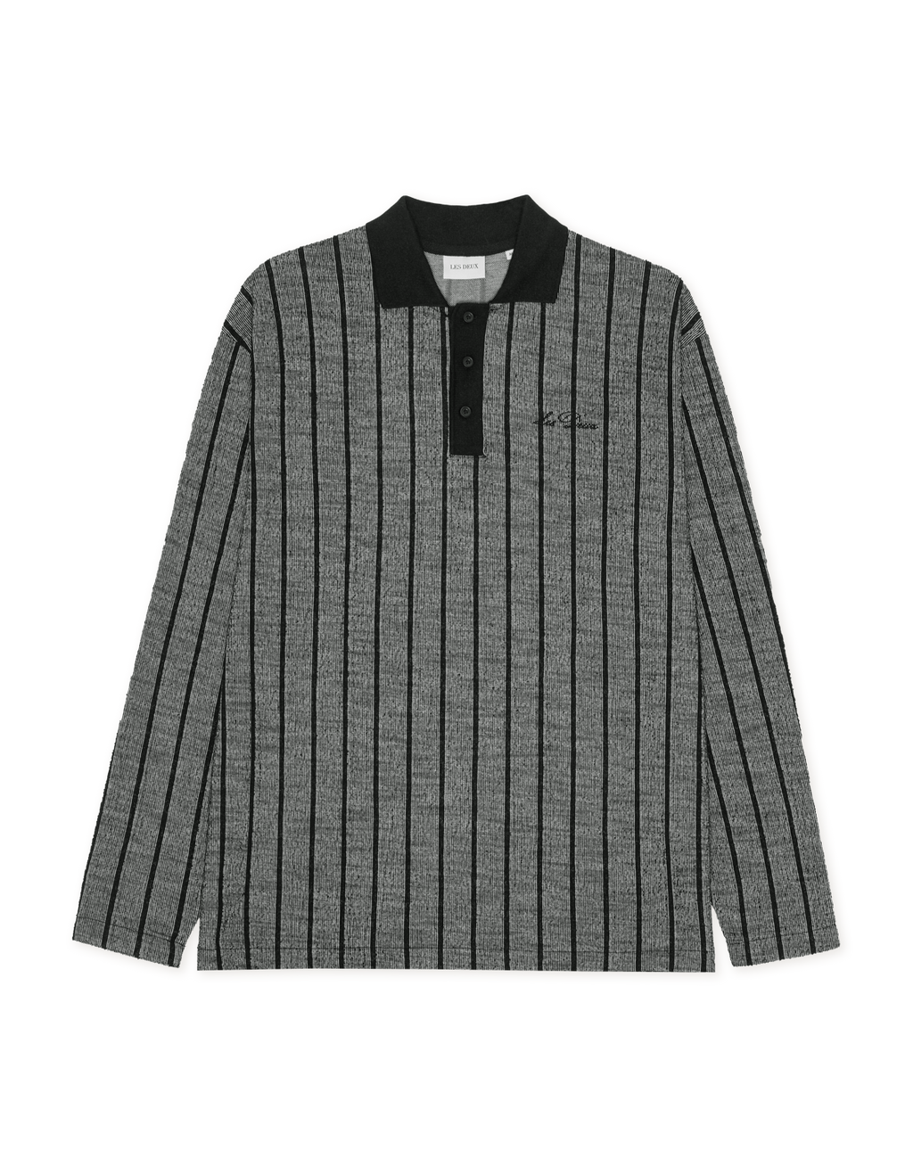 Les Deux Pinstripe Jacquard LS Polo Salt Pepper