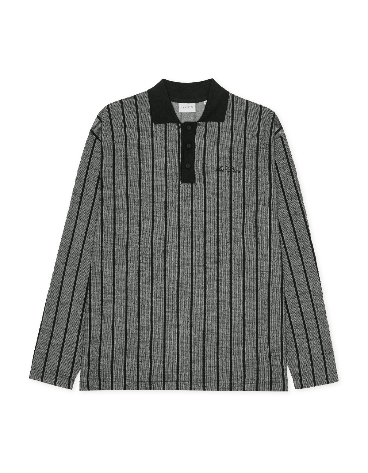 Les Deux Pinstripe Jacquard LS Polo Salt Pepper