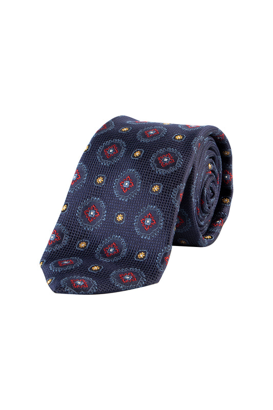 Ascot 7.5cm Silk Pattern Tie Navy