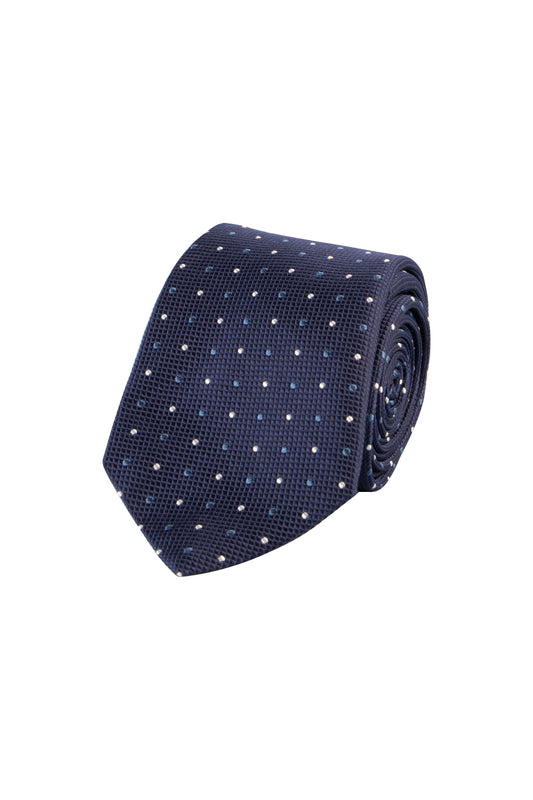 Ascot 7.5cm Silk Dot Pattern Tie Navy