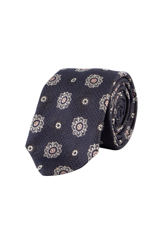Ascot 7.5cm Silk Pattern Tie Pink and White