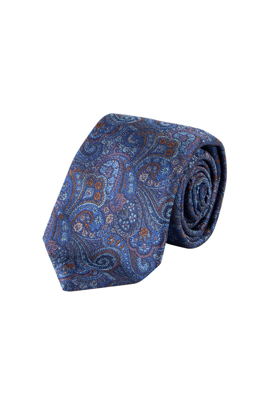 Ascot 7.5cm Silk Paisley Pattern Tie Blue