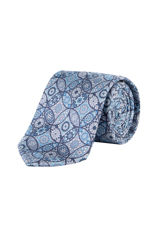 Ascot 7.5cm Geometric Pattern Tie Blue