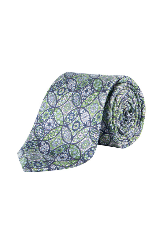 Ascot 7.5cm Geometric Pattern Tie Green