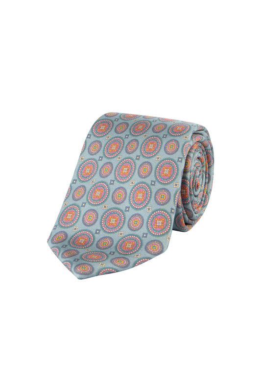 Ascot 7.5cm Silk Shield Pattern Tie Blue