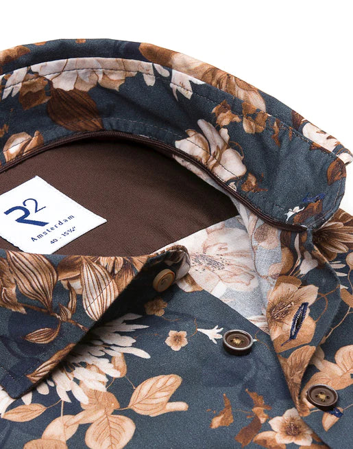 R2 Amsterdam Floral LS Shirt Navy