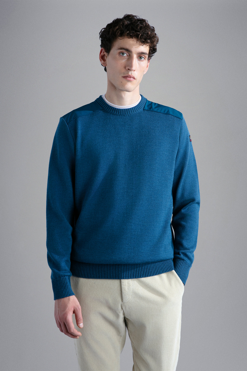 Paul & Shark Wool Crew With Shoulder Pads Navy/Green