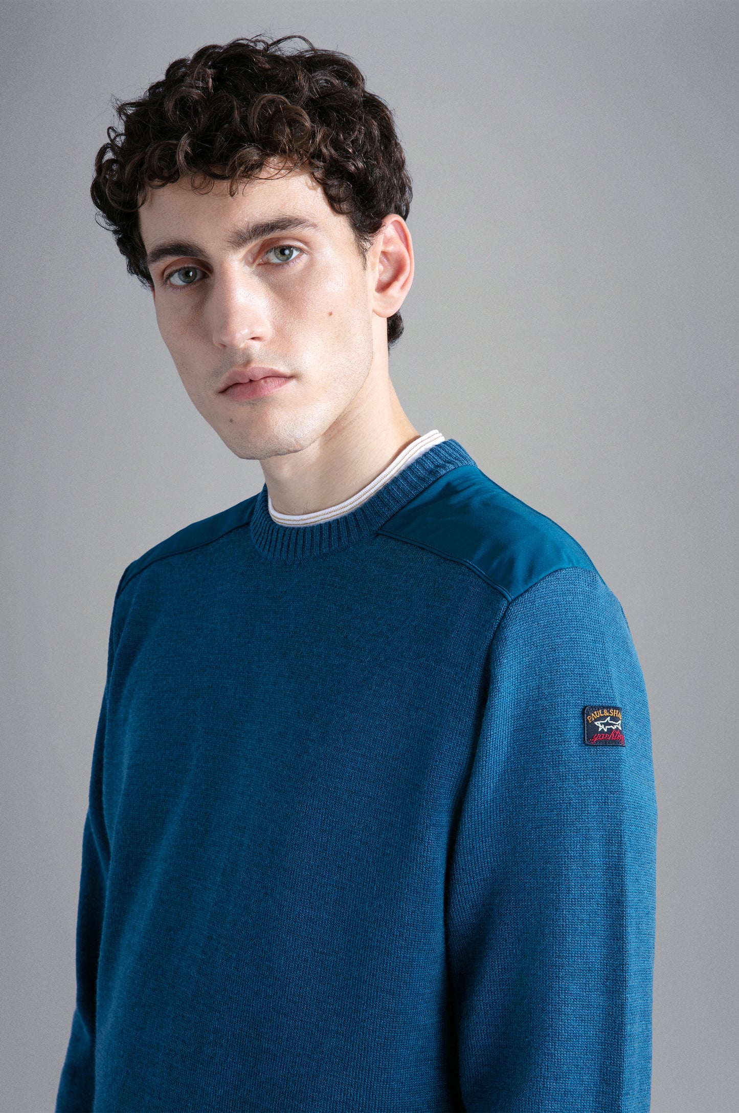 Paul & Shark Wool Crew With Shoulder Pads Navy/Green