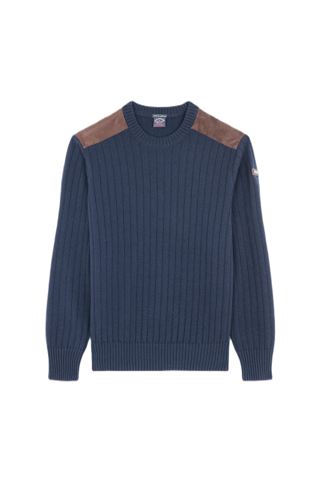 Paul & Shark Rib Crew With Leather Shoulder Pads Navy