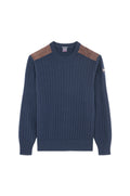 Paul & Shark Rib Crew With Leather Shoulder Pads Navy