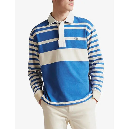 Ted Baker Bering Mixed Stripe Rugby Polo Mid Blue