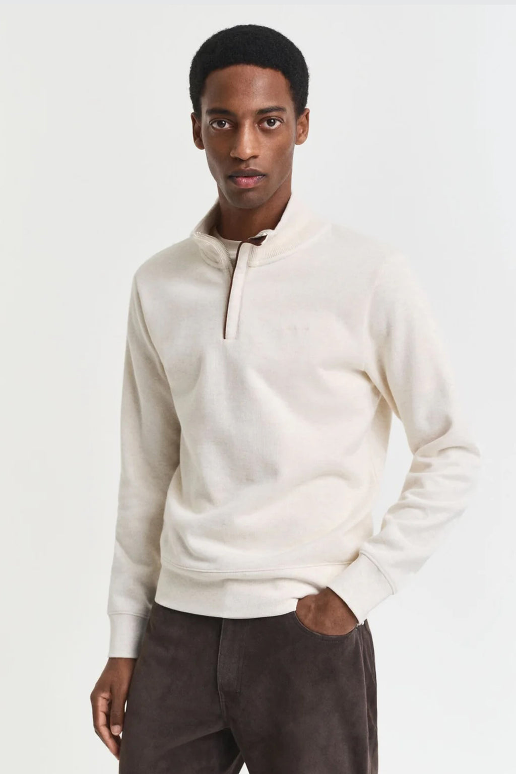 Gant Sacker Rib Half Zip Sweat Cream