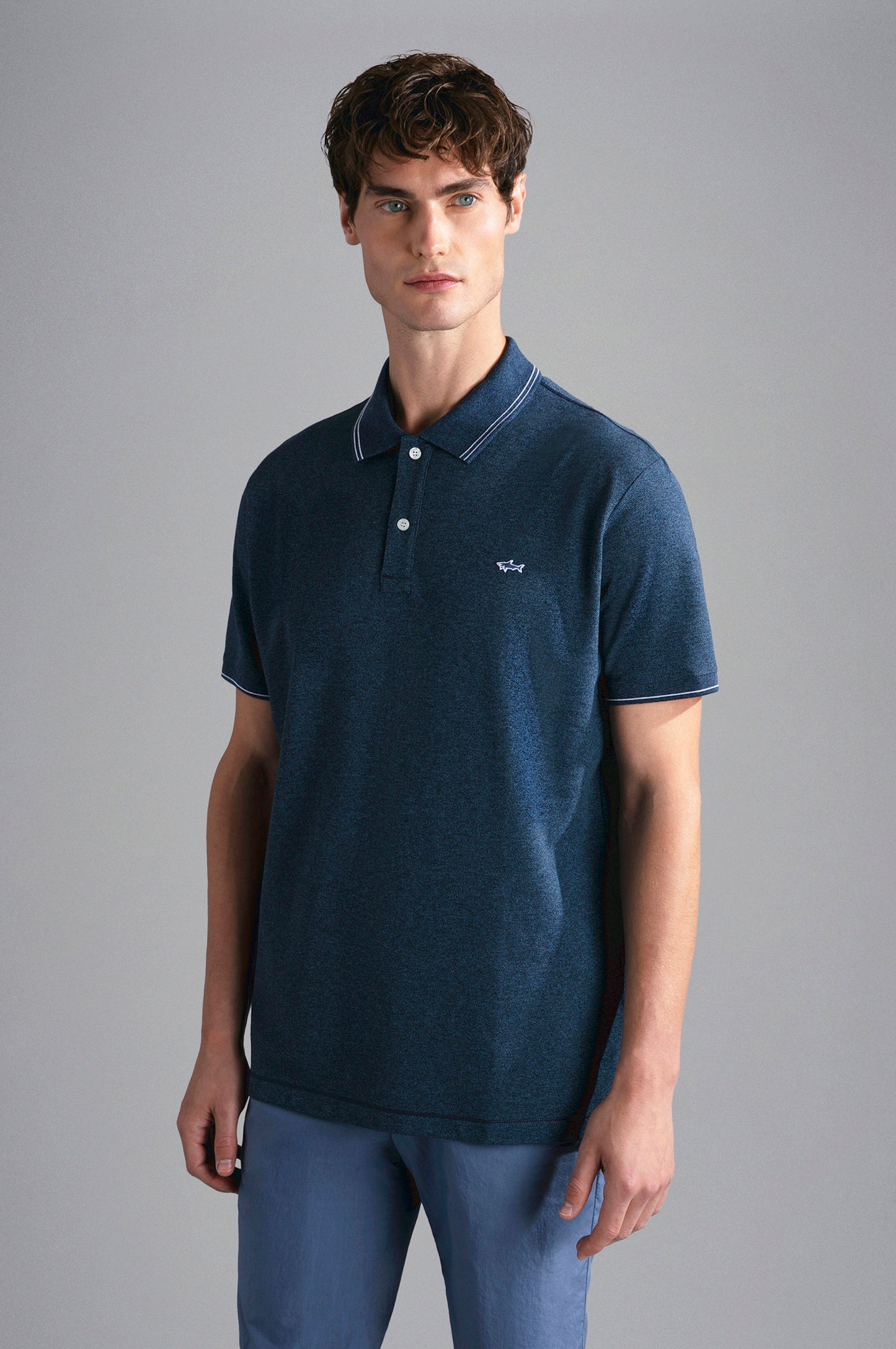 Paul & Shark Pique Cotton SS Polo Denim/Cream