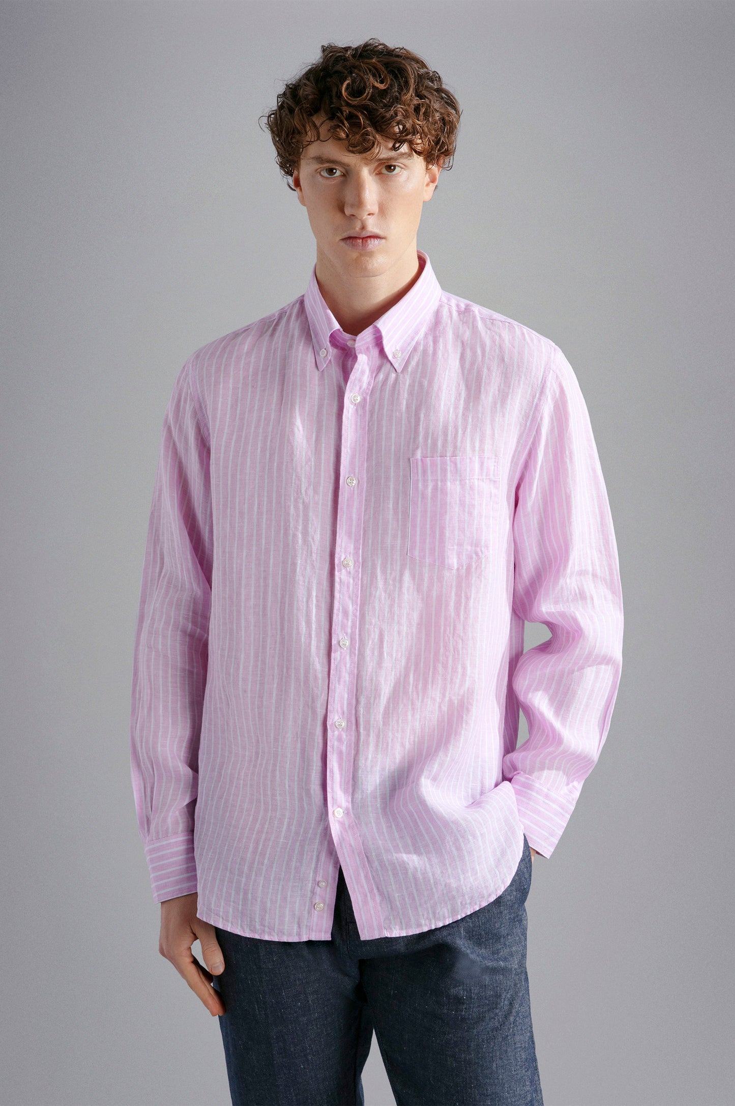 Paul & Shark Linen BD Shirt Pink Stripe