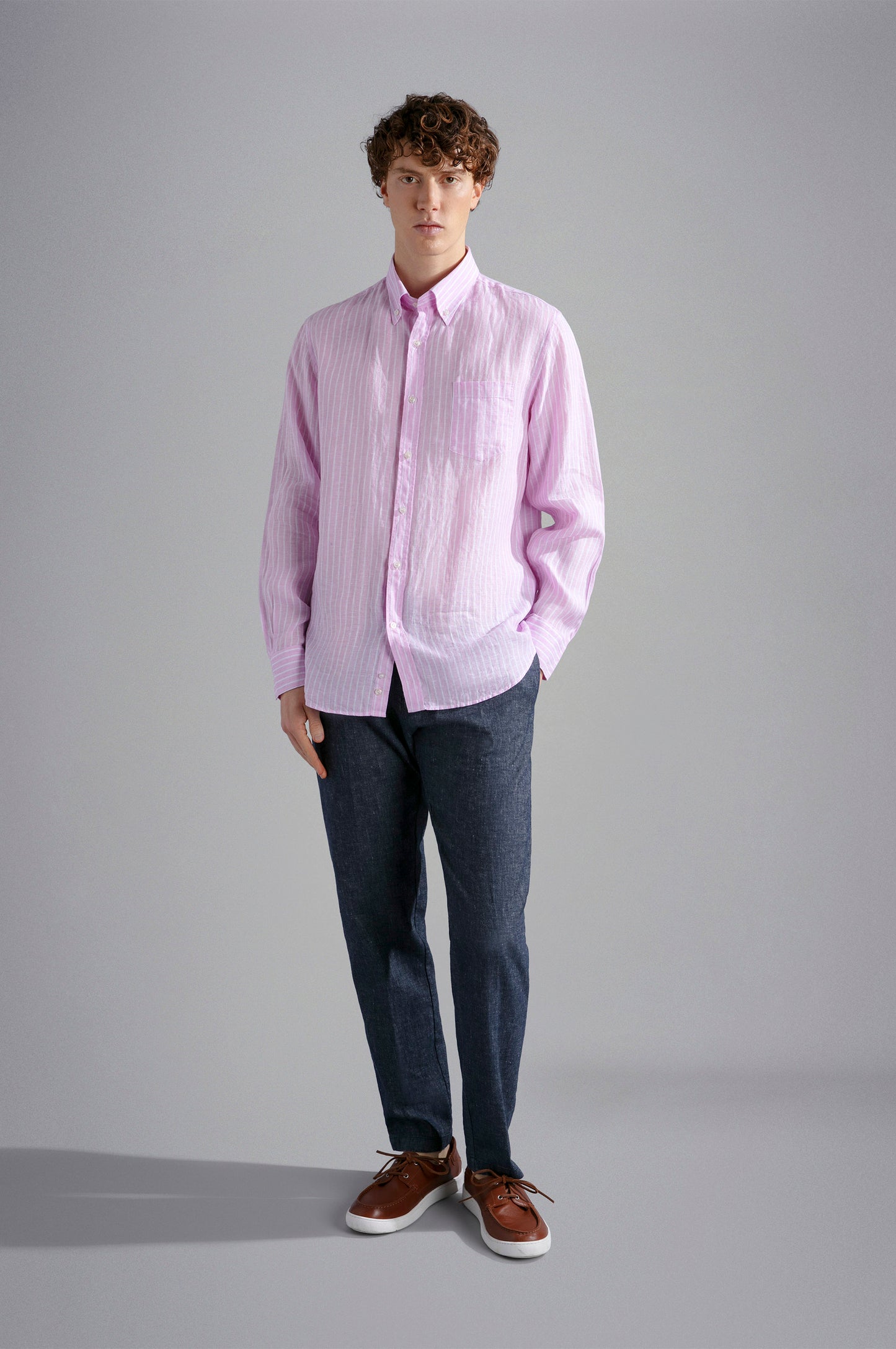 Paul & Shark Linen BD Shirt Pink Stripe