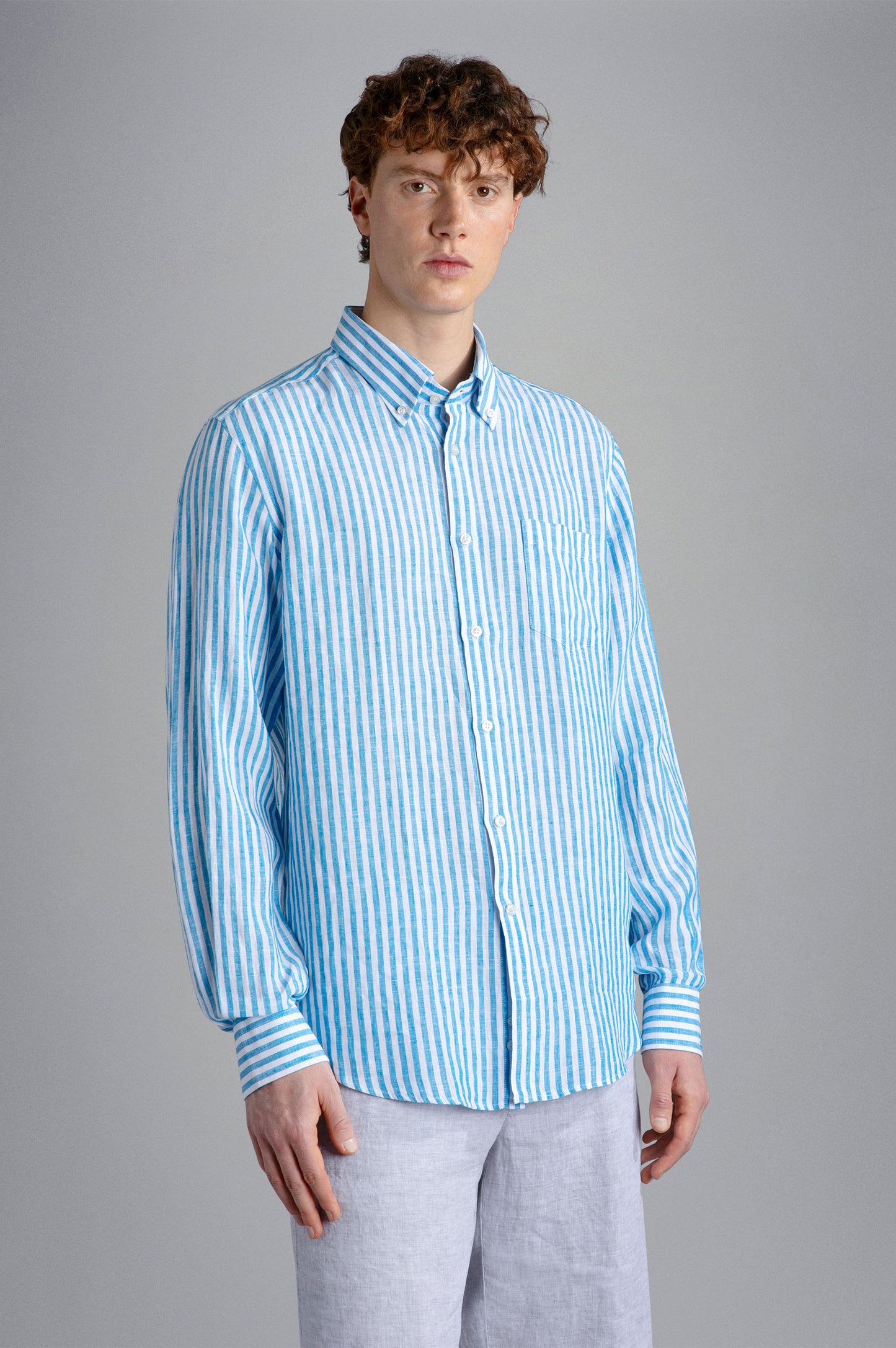 Paul & Shark Linen BD Shirt Blue Stripe