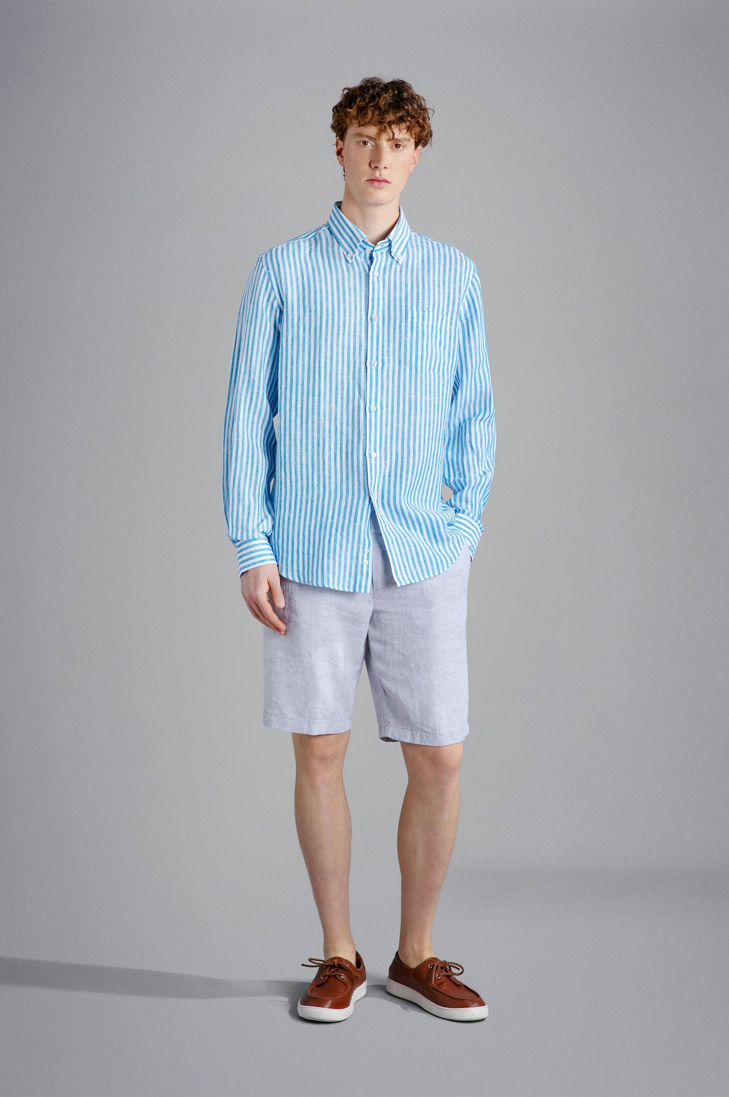 Paul & Shark Linen BD Shirt Blue Stripe