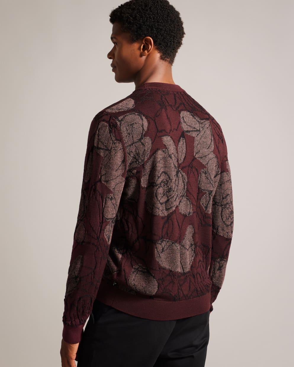 Ted Baker Simpso LS Textured Jacquard Crew Neck Maroon