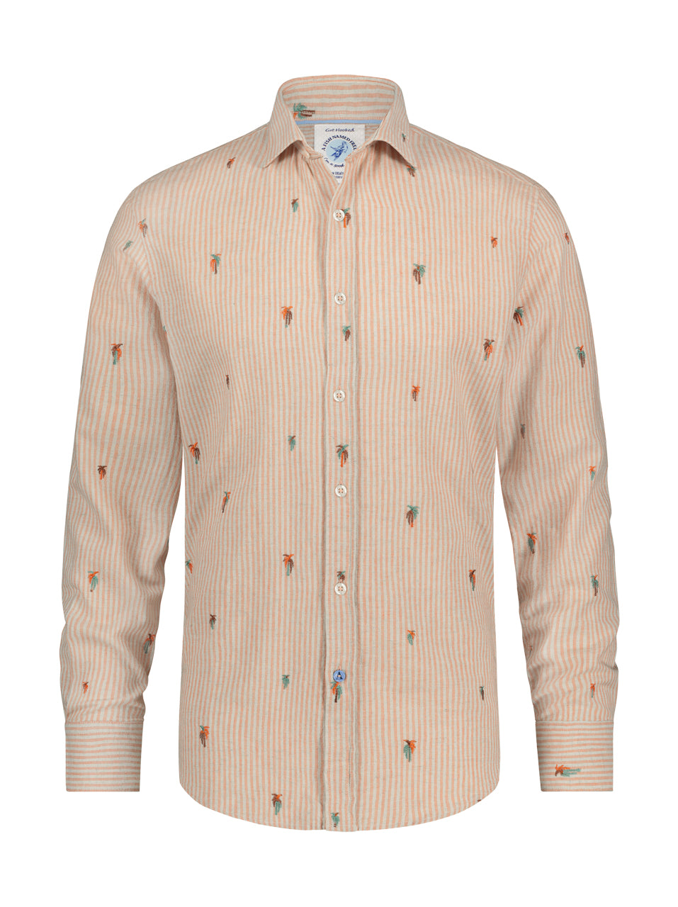 A Fish Named Fred Stripe Embroidered LS Shirt Burnt Coral