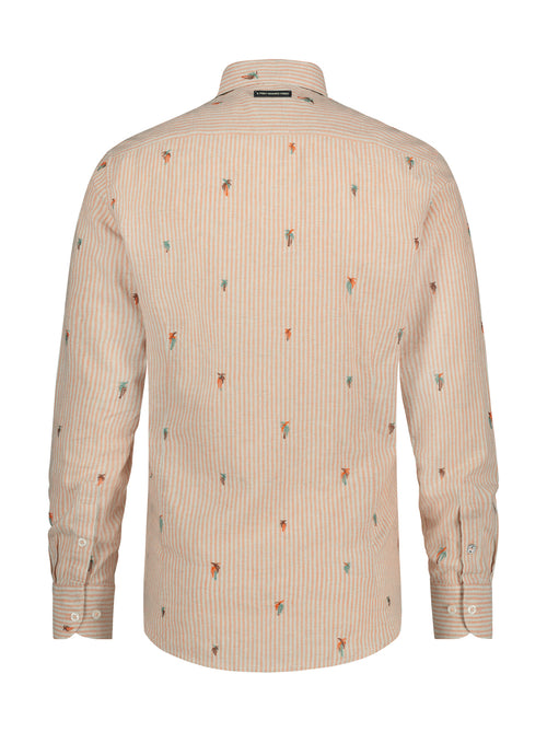 A Fish Named Fred Stripe Embroidered LS Shirt Burnt Coral
