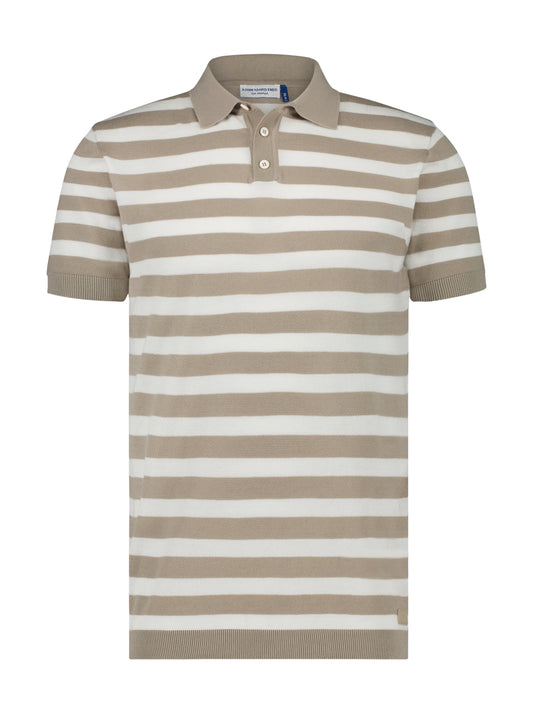 A Fish Named Fred Knit SS Polo Beige Stripe