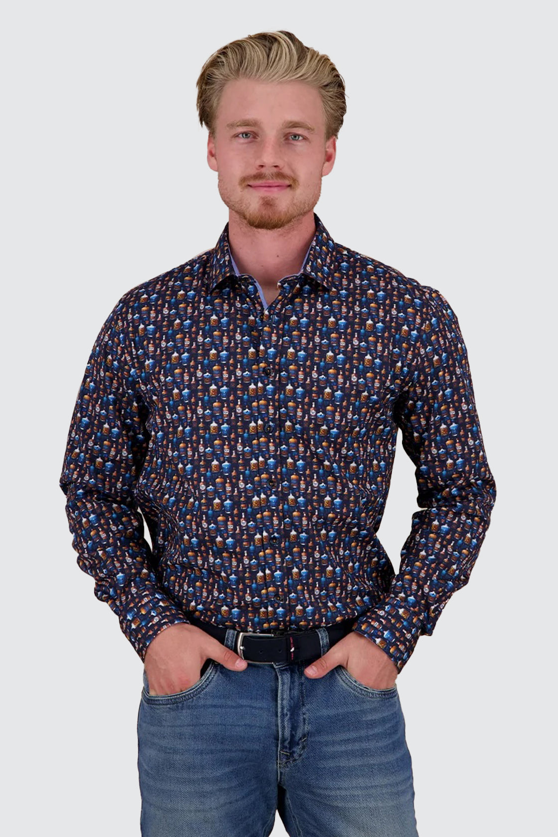 A Fish Named Fred Bottle Row LS Shirt Navy