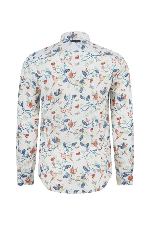 A Fish Named Fred Birdy Blooms LS Casual Shirt White