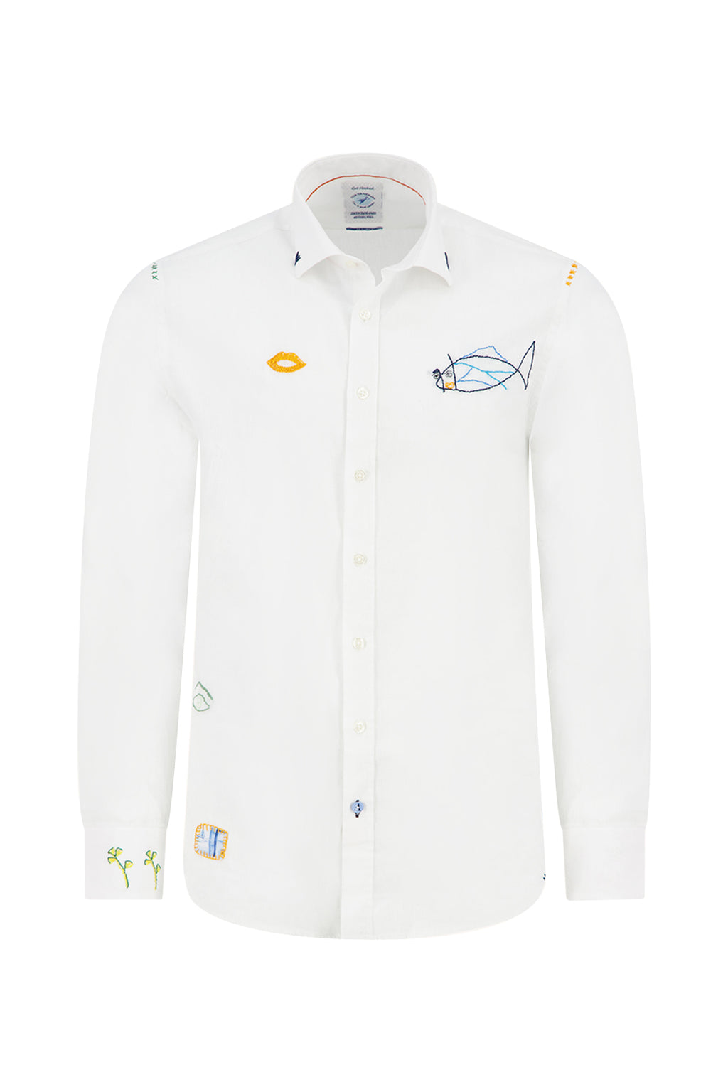 A Fish Named Fred Linen Embroidery LS Casual Shirt Off White