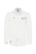 A Fish Named Fred Linen Embroidery LS Casual Shirt Off White