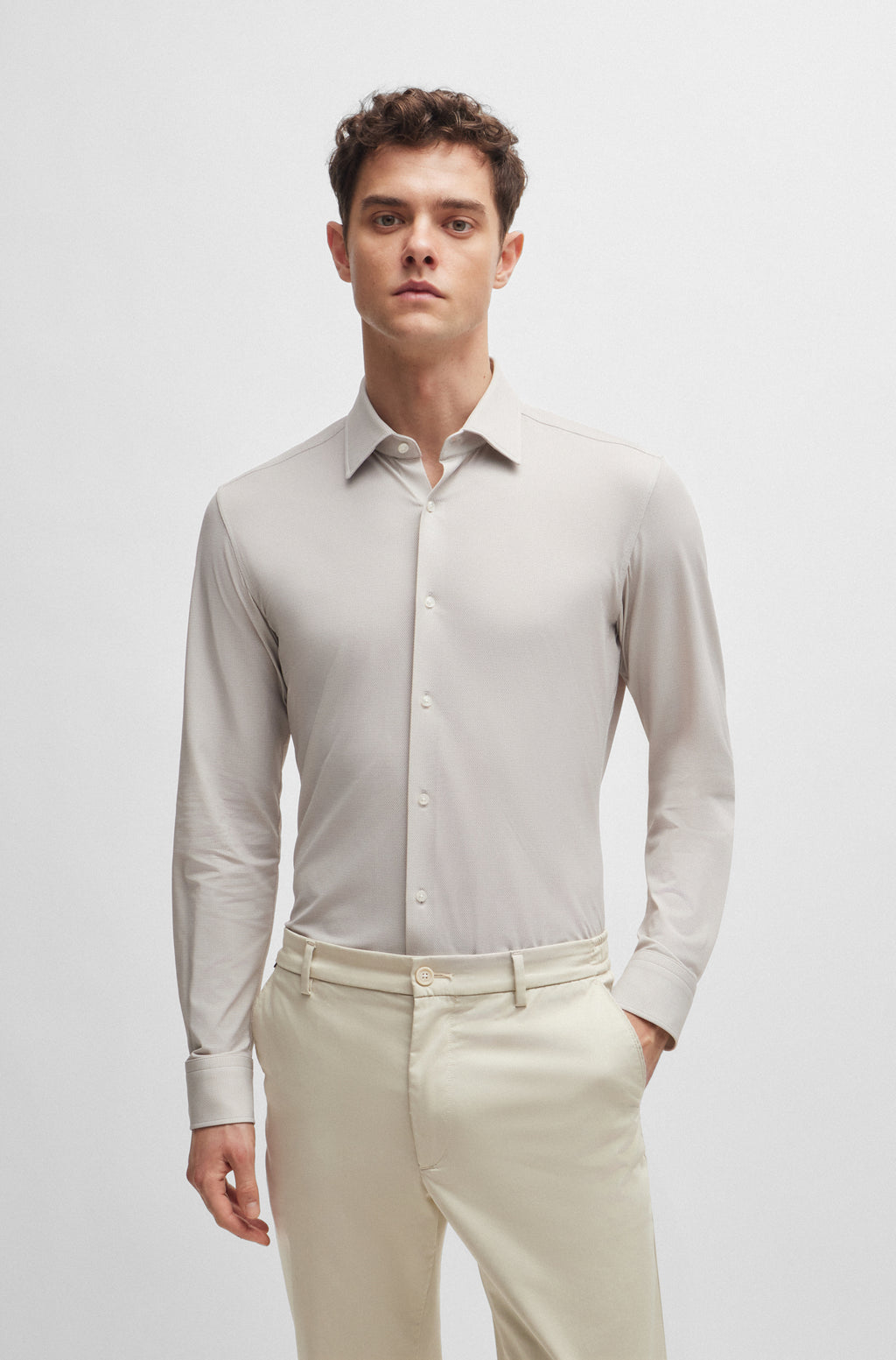 Hugo Boss P-Hank-Kent Slim LS Shirt Dark Beige