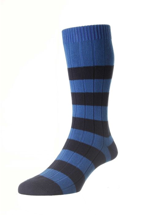 Pantherella Selsey Rugby Stripe Sock Bright Blue/Navy
