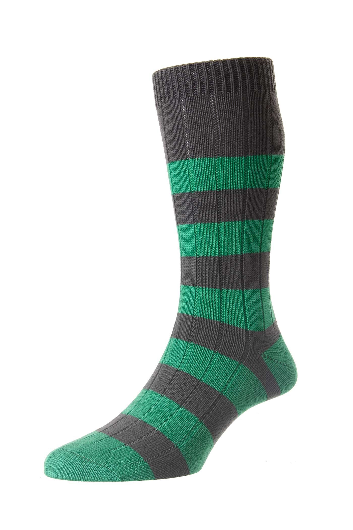 Pantherella Selsey Rugby Stripe Sock Dark Grey/Emerald
