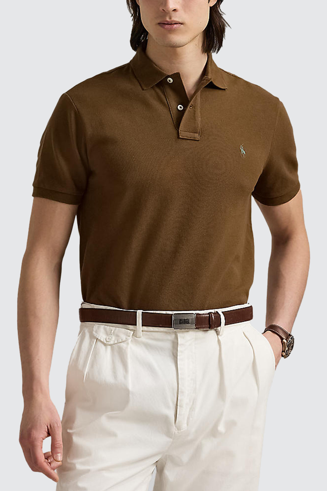Polo Ralph Lauren Custom Slim Fit Mesh Polo Shirt Nature Brown