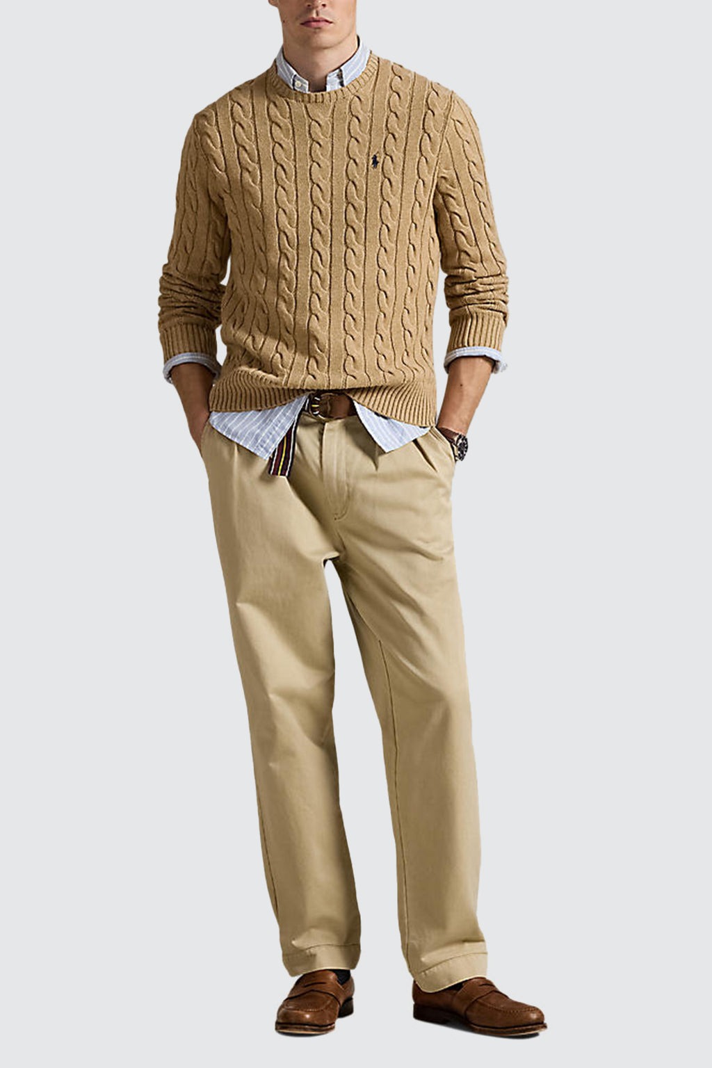 Polo Ralph Lauren Cable-Knit Cotton Sweater Camel Melange