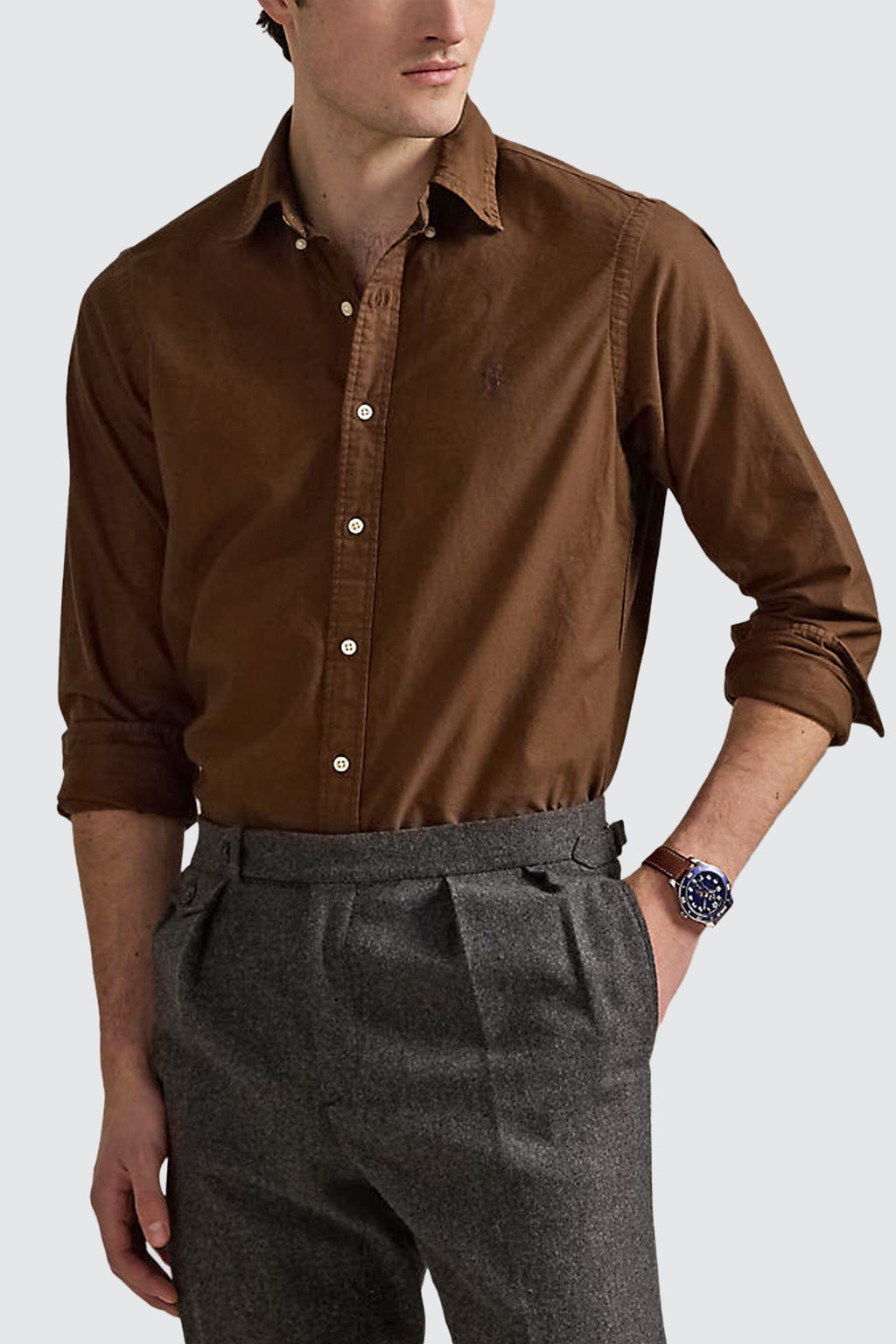 Polo Ralph Lauren Custom Fit Garment-Dyed Oxford LS Shirt Chocolate Mousse