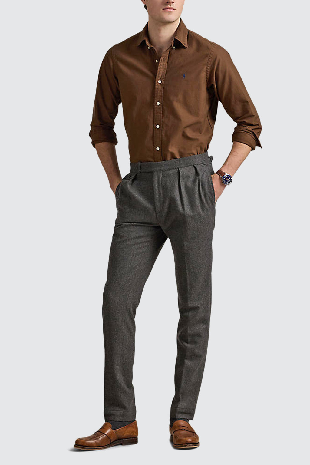 Polo Ralph Lauren Custom Fit Garment-Dyed Oxford LS Shirt Chocolate Mousse