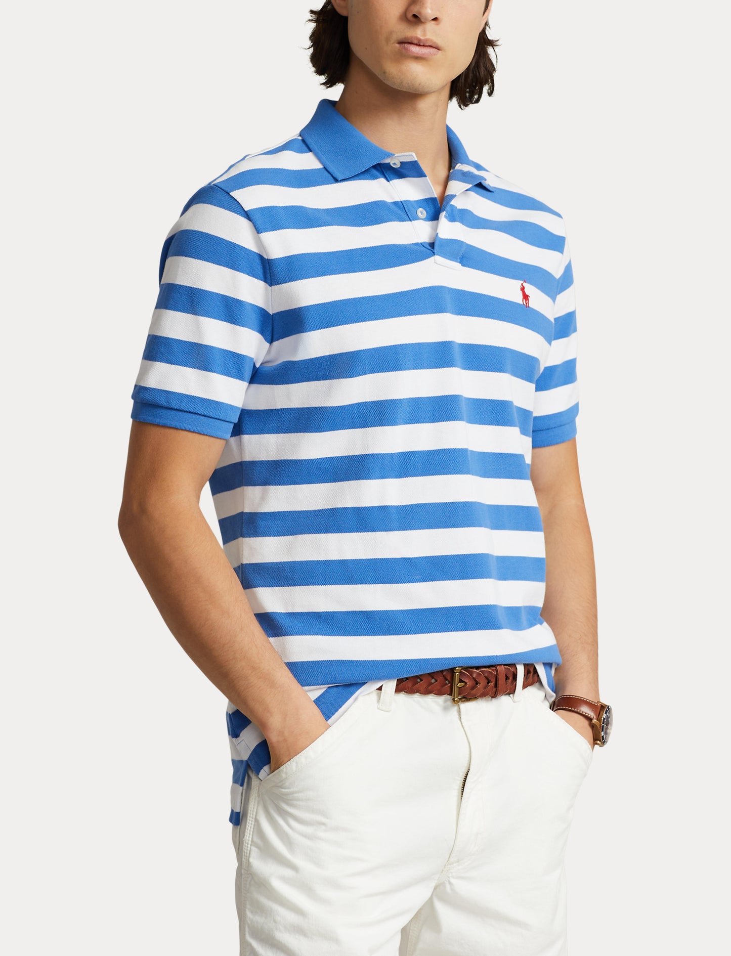 Polo Ralph Lauren Slim Fit Strp Mesh Polo Blue/White