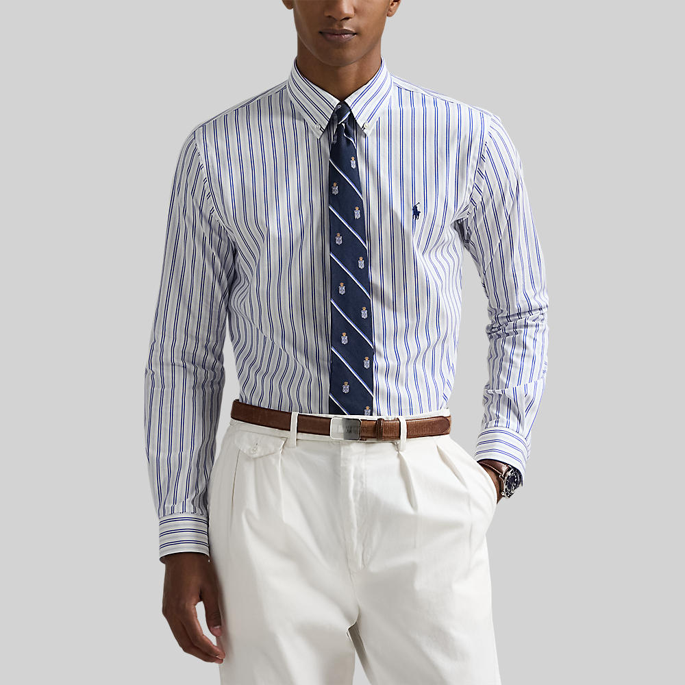 Polo Ralph Lauren Custom Fit Stretch Poplin LS Shirt White/Blue Multi