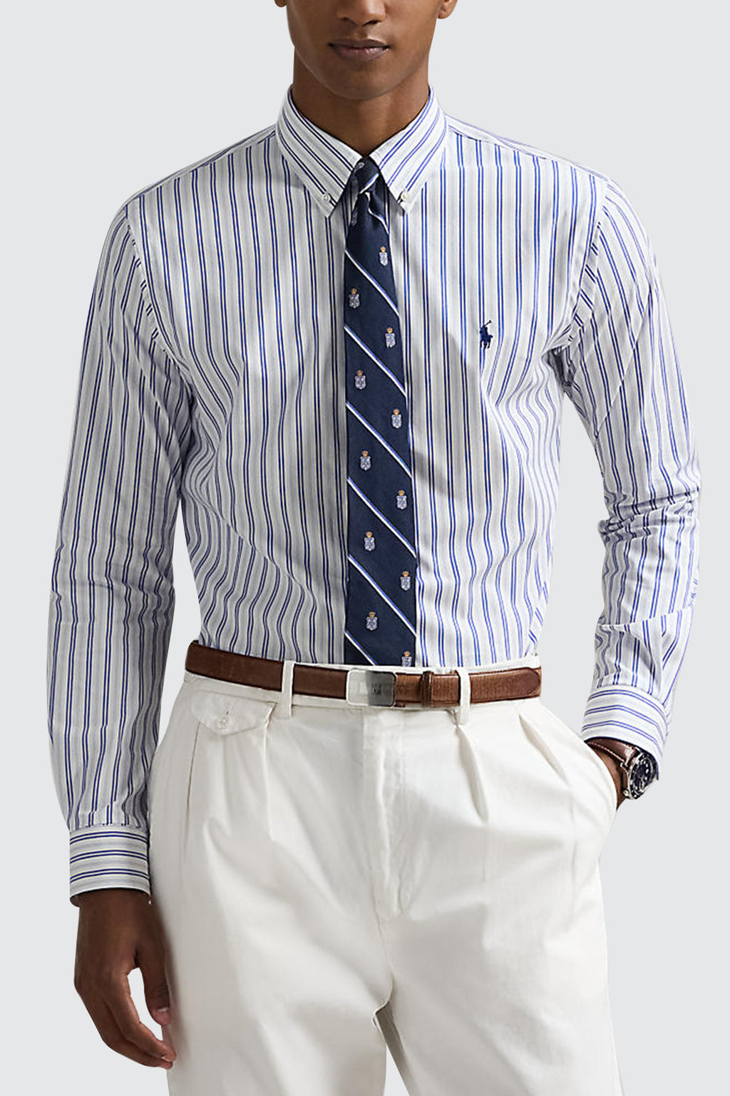 Polo Ralph Lauren Custom Fit Stretch Poplin LS Shirt White/Blue Multi