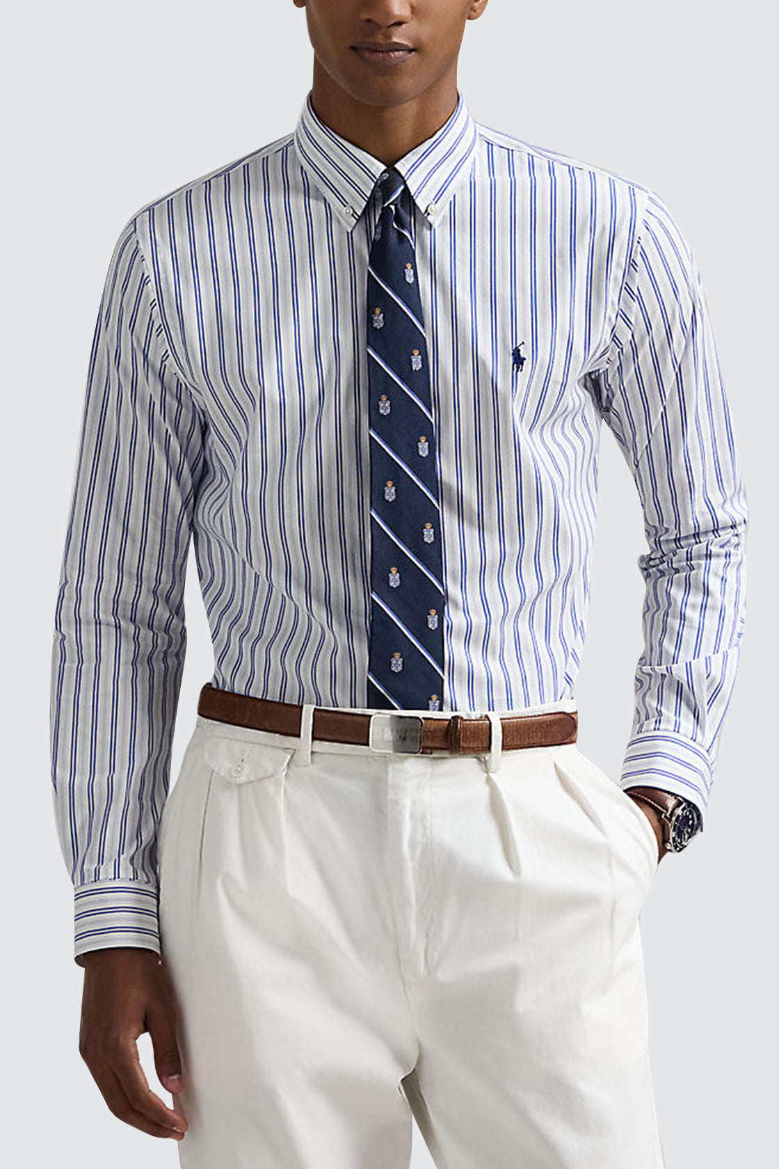 Polo Ralph Lauren Custom Fit Stretch Poplin LS Shirt White/Blue Multi