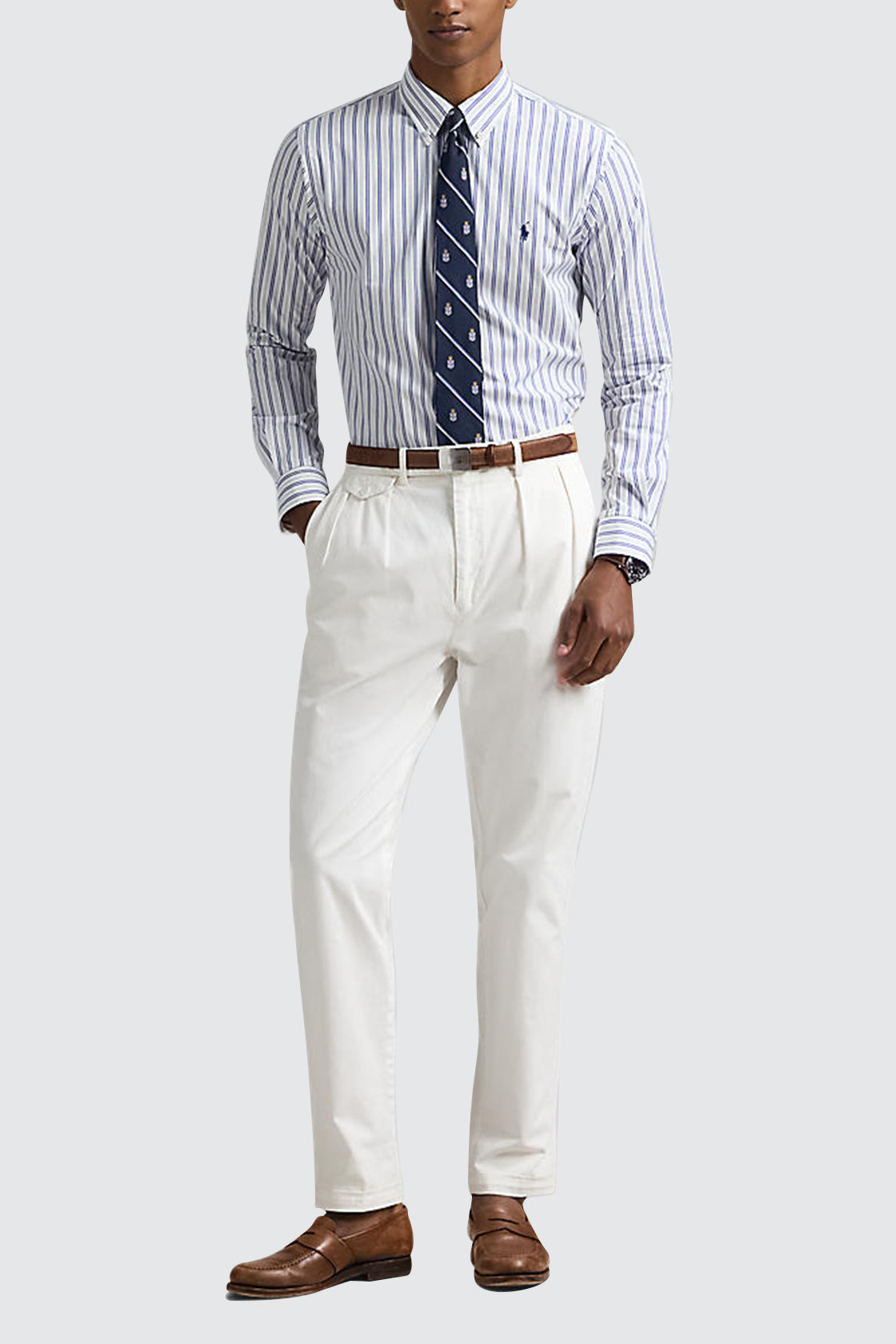 Polo Ralph Lauren Custom Fit Stretch Poplin LS Shirt White/Blue Multi