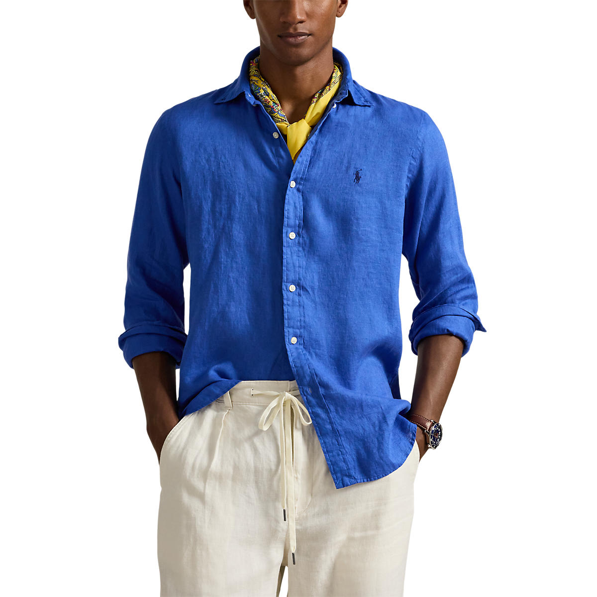 Polo Ralph Lauren Custom Fit Linen Shirt New Iris Blue