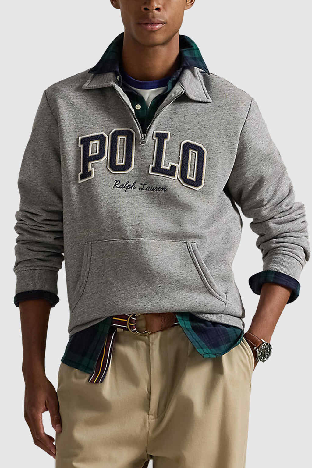 Polo Ralph Lauren Logo Fleece Collared Sweatshirt Dark Vintage Heather