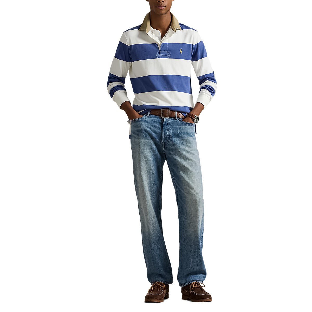 Polo Ralph Lauren Classic Fit Khaki-Collar Rugby Shirt Old Royal/Trophy Cream