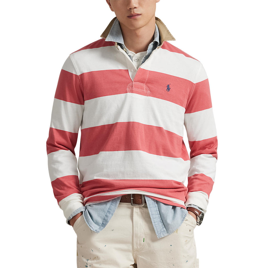 Polo Ralph Lauren Classic Fit Khaki-Collar Rugby Shirt Red Sky/Trophy Cream