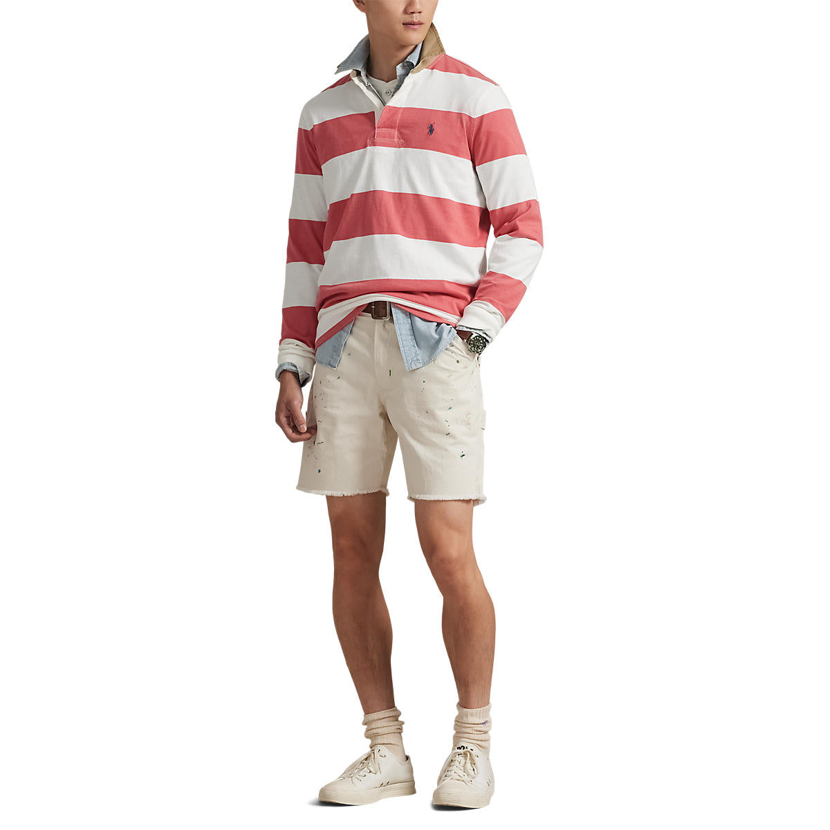 Polo Ralph Lauren Classic Fit Khaki-Collar Rugby Shirt Red Sky/Trophy Cream