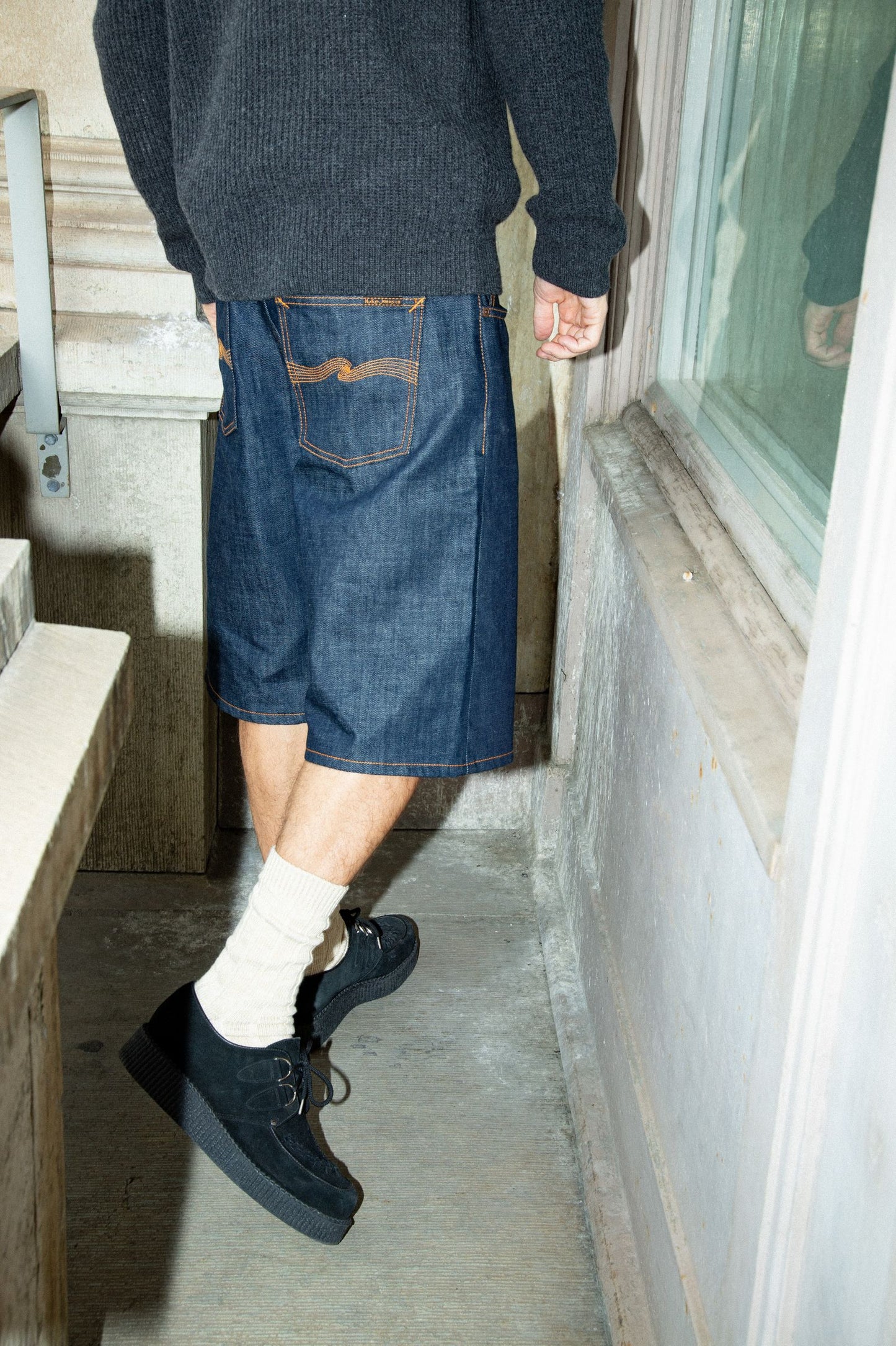 Nudie Jeans Zeb Denim Shorts Dry Streaky Dark