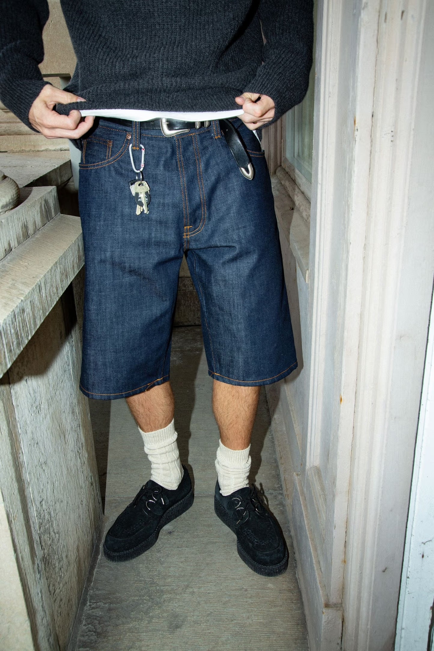 Nudie Jeans Zeb Denim Shorts Dry Streaky Dark