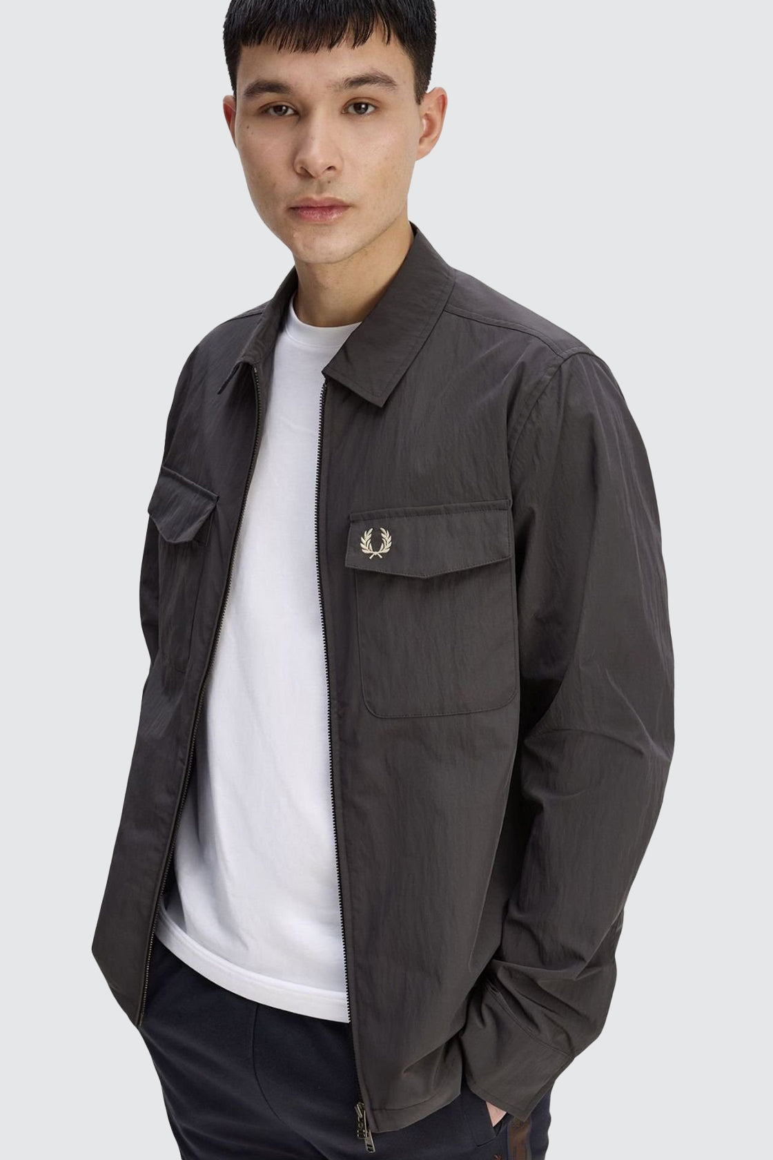 Fred Perry Zip Thru Overshirt Anchor Grey