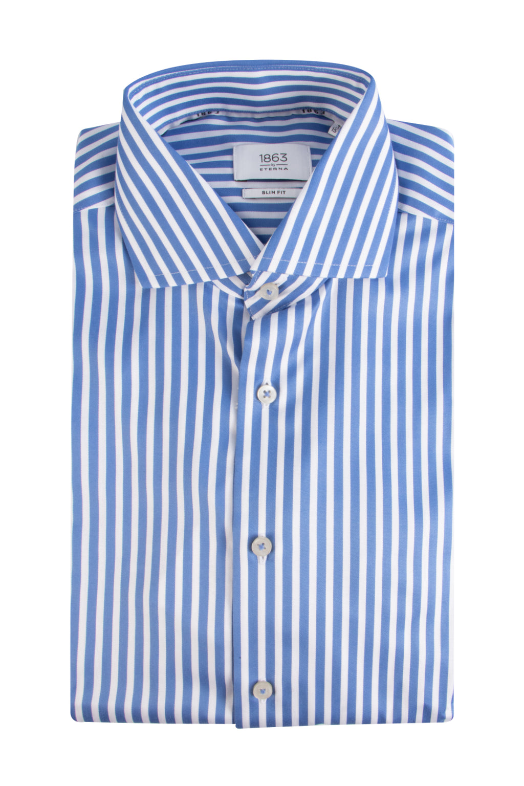 Eterna Slim Fit Striped Shirt Blue